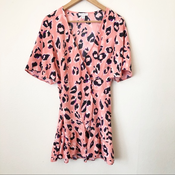 Topshop Blair Leopard Print Wrap Ruffle Mini Dress - Picture 3 of 10
